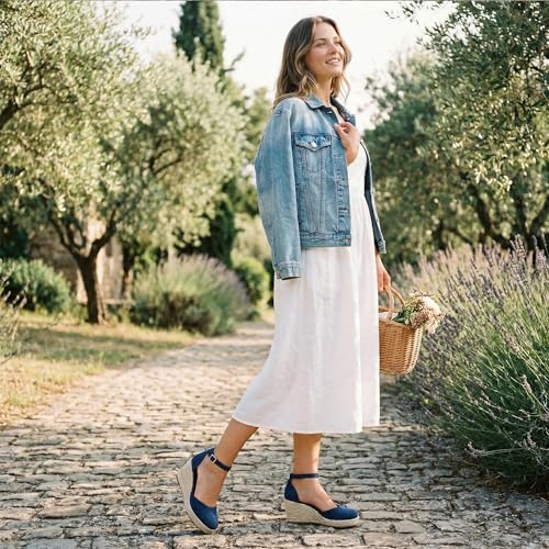 Image of Womens Espadrilles Sandals, Closed Toe Platform for Women Ankle Strap Casual Comfortable Wedge Sandals