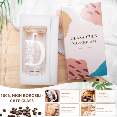 Birthday Gifts for Women: Initial Glass Cup as Office Graduation Memorial Holiday Personalized Gifts - for Mom Grandma Wife Girlfriend Sister Daughter Friend Birthday Gifts - D Aesthetic Cup by DWTS DANWEITESI - Image 3
