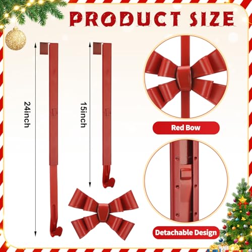 Otoolling 1 Pcs Red Bow Wreath Hanger 12 Inch with Adjustable Wreath Hanger 15-25 Inch, Iron Decorative Hook for Christmas, Wedding, Home Decor, No Drill Needed, Gift for Women by Otoolling - Image 2