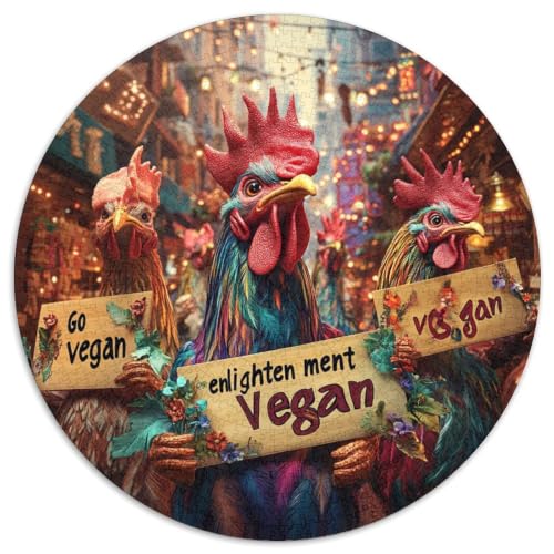 Puzzle redondo de 1000 piezas con arte urbano de gallinas veganas para relajarse en casa