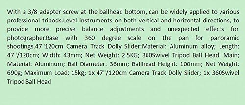 GOWE 120cm 47" Camera Track Dolly Slider Video Stabilization System+ Aluminum Ballhead with Quick Release Plate