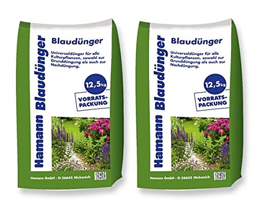 Hamann Blaudünger 25 kg - Sack Volldünger Universaldünger - für eine gesunde Ernährung der Pflanzen - Gründliches Wässern nach der Düngung beschleunigt die Düngewirkung