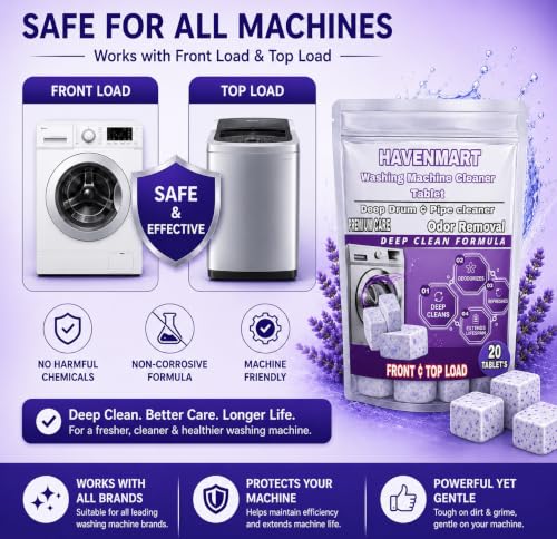 Image of Washing Machine Cleaner Tablets 20 Pcs | Deep Drum & Tub Cleaning | Removes Dirt, Residue, Limescale & Bad Odour | Washing Machine Cleaning Tablets for Front & Top Load Machines (20 pce)
