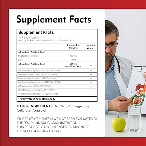 Image of Serenocard Probiotics Supplement, 12.5 Billion CFUs with Prebiotic Fiber, Cardiovascular Support- 30 Veg Capsule (Pack of 3x10) Men & Women