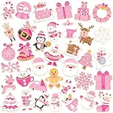 DTOFOOT 36Pcs Pink Christmas Enamel Pins Christmas Lapel Pins Bulk Santa Claus Wreath Snowman Elk Angel Reindeer Candy Cane Brooch Pins for Clothes Backpack Hat Jacket Decoration Xmas Holiday Gift