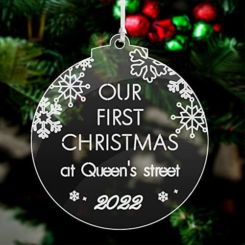 howson london Personalised First Christmas Bauble Engraved Acrylic Xmas Decorations Custom Xmas Tree Ornaments with Any Name Text for Baby Family Home Santa Gift at 2022 Lockdown Year (Heart)
