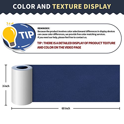 Image of ONine Leather Repair Patch, 3 x 60 Inches for Furniture, Vinyl Repair Kit, Couch Patch for Sofas, Car Seats, Office Chairs (Blue #2)