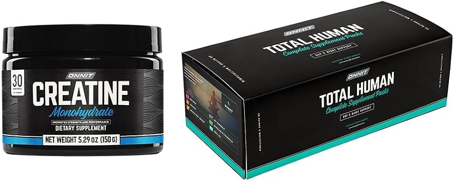 ONNIT Total Wellness & Performance Bundle Total Human Multivitamin Packs 30-Day Supply + Creatine Monohydrate Powder 30 Servings, IGEN Non-GMO Tested Energy, Focus & Strength, Pack of 2