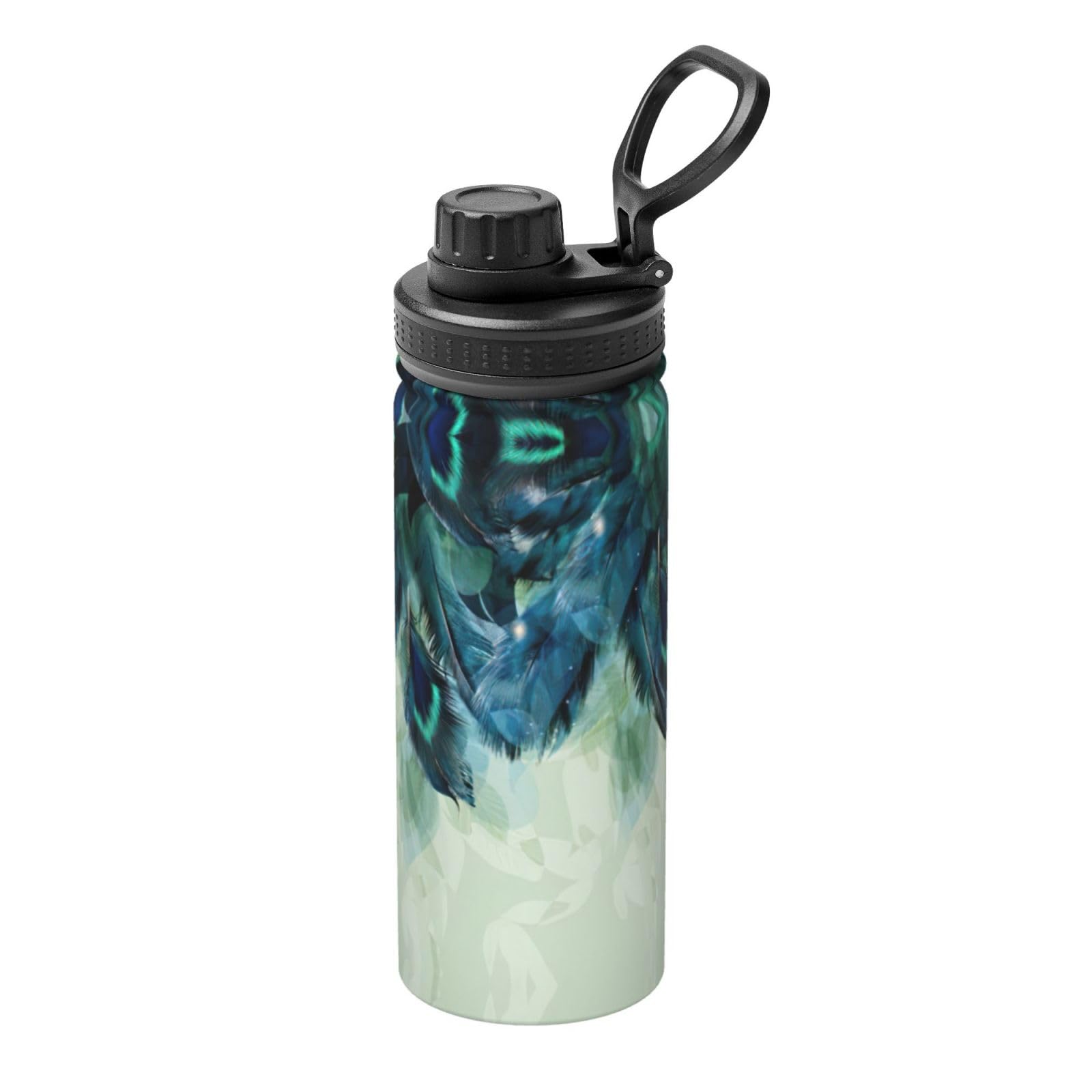 Bouteille isotherme acier inoxydable gourde plume paon luxe