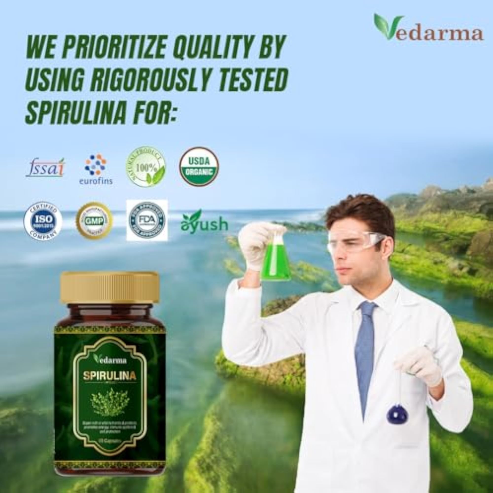 Spirulina Capsules Nutrient-Rich, 60 Count