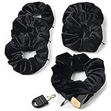 Ivyu Velvet Scrunchies With Pocket Zipper Hair Ties for Women Big Vsco Girl Stuff Scrunchy Hidden Hair Black Scrunchie Ponytail Holder Elastic Bands Gifts for Women