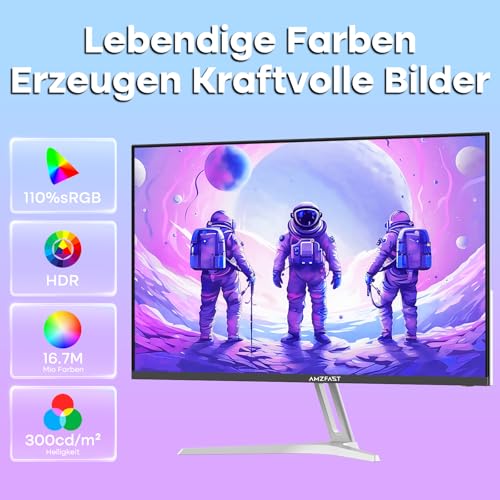 Amzfast 24 Zoll Gaming Monitor-200Hz, FHD 1920x1080, Fast IPS Monitor, 1ms MPRT, 110% sRGB, Anti-Blaulicht, HDR, Adaptive Sync, VESA 100x100, HDMI 2.0/DP 1.4, Weiß- AMZG24X1W