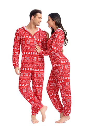 frawirshau Christmas Onesie Adult Christmas Pajamas for Family Onesies for Christmas Onesie Adult Men Red M4