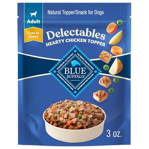 Blue Buffalo 185 Delectables Natural Wet Dog Food Toppers, Tasty Chicken Cuts In Gravy, 3-Oz. cover