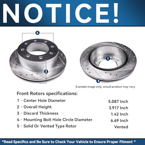 Image of Detroit Axle - 8 Lugs Brake Kit for 4WD Ford Excursion F250 F350 Super Duty Drilled and Slotted Brake Rotors Ceramic Brakes Pads Replacement: 13.03 inch inch Front and 12.83 inch inch Rear Rotors