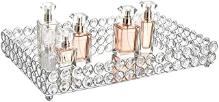 Feyarl Crystal Perfume Tray Cosmetic Vanity Makeup Tray Mirrored Jewelry...