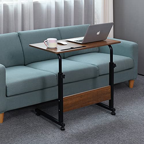 Emall Life Tray Table, Adjustable Sofa/Bed Side Table Portable Desk With Wheels Overbed Table Laptop Cart With Holder Slot (Oak, 15.7 * 31.5) #TOP1