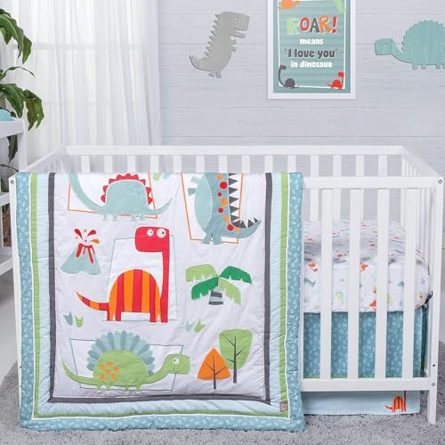 Trend Lab Dinosaur Roar Breathable 3-Piece Crib Bedding Set, Can Be Used As A Blanket Or A Playmat for Tummy Time, Includes Quilt, Fitted Crib Sheet and Skirt