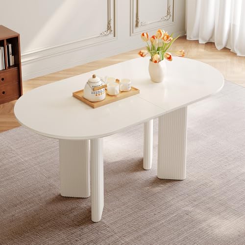 Guyii 140CM Oval Dining Table - Modern Racetrack Kitchen Table for 4-6 People, Cream White Multi-Functional Design