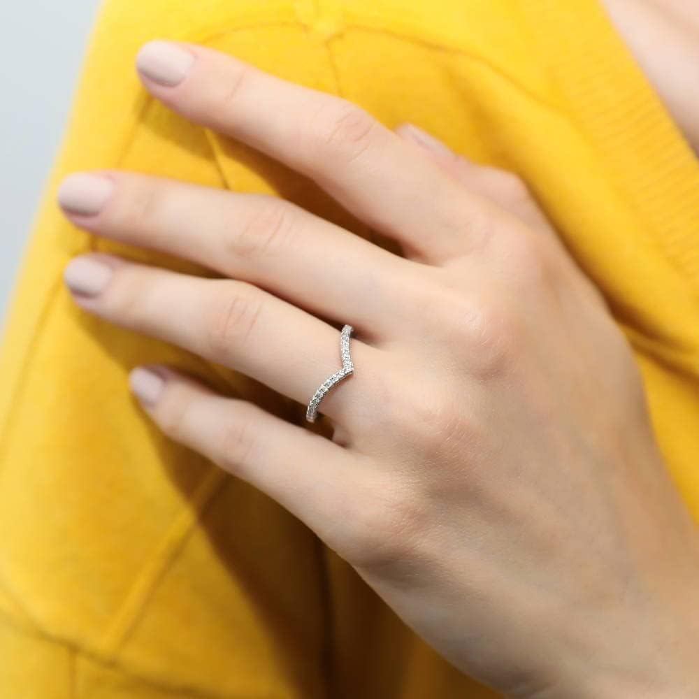 BERRICLE Sterling Silver Halo Wedding Engagement Rings Marquise Cut Cubic Zirconia CZ Wishbone Split Shank Ring Set for Women, Rhodium Plated