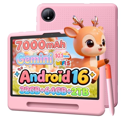 Luzglo P10 Kid Tablet 10 Pulgada, Tablet Android 16, Gemini AI, 90Hz, 32GB RAM+64GB ROM, 7000mAH, 5G WiFi, Face ID, OTG, GPS, Tablet con Lapiz, stablet para niños de 7 a 10 años, Rosa