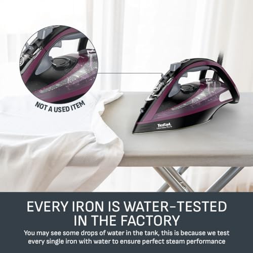 Tefal Ultimate Pure Steam Iron, 3000W, 240 g/min Steam Boost, 55g/min Continuous Steam, 350ml Water Tank, Durilium Non Stick Soleplate, Anti Scale Anti Drip, FV9830