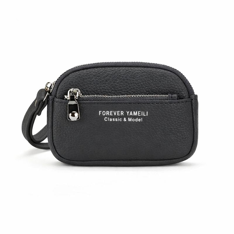 Mini Zipper Wallet for Women | PU Leather Coin Purse with Keychain | Card Holder for Cash, Cards & Keys | Small Travel Wallet (Black)-image-23