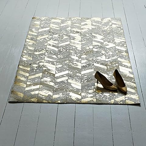 Bunkar Hechos a Mano Piel de Vaca Natural Alfombra/Rug - Metallic Gold Chevron Cover