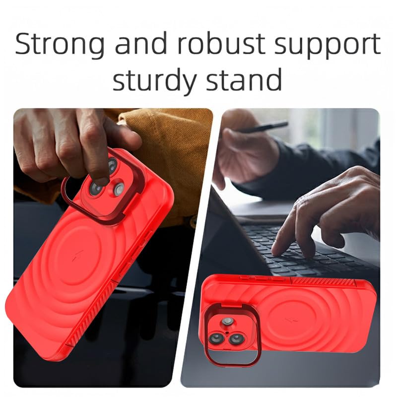 Image of LuxuryKase Shockproof Case for iPhone 17 | Ripple Pattern | Camera Protection | Inner Velvet Fabric Lining | Protective Cover with Enhanced Grip & Wireless Charging Support - Red