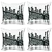 ABAKUHAUS Urbano Set de 4 Fundas para Cojín, Brooklyn Puente de la Puesta del Sol, Estampado Digital en Ambos Lados y Cremallera, 60 cm x 60 cm, En Blanco y Negro