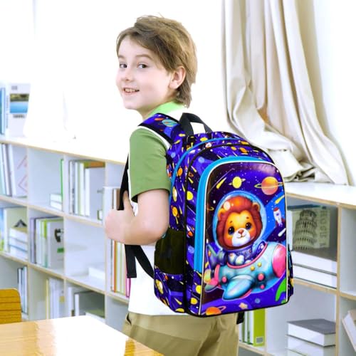 Image of UFNDC 3PCS Boys Lion Bookbag, Kids Space Backpack with Lunch Box, Water Resistant Rocket School Bag for Elementary Preschool Toddler