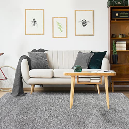 Superior Indoor Large Shag Area Rug, Modern Fuzzy Soft Cozy Shaggy Rug For Living/ Dining Room, Bedroom, Office, Entryway, Kitchen, Dorm, Playroom, Kids, Nursery, Textured Rugs, 5' X 8', Silver #TOP27