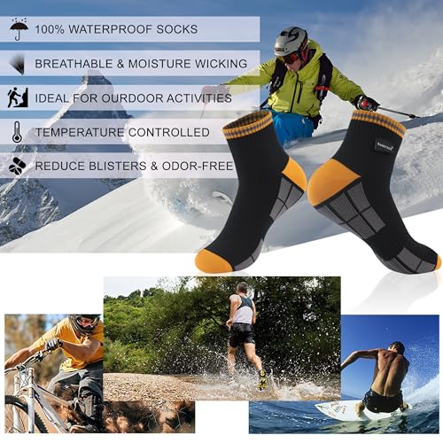 RANDY SUN Waterproof Hiking Socks, Womens Youth Moisture Wicking Winter Cushioned Trekking Ankle Dry Socks for Soccer Jogging 1 Pair (Black&Orange, X-Small) by RANDY SUN - Used condition - Image 4