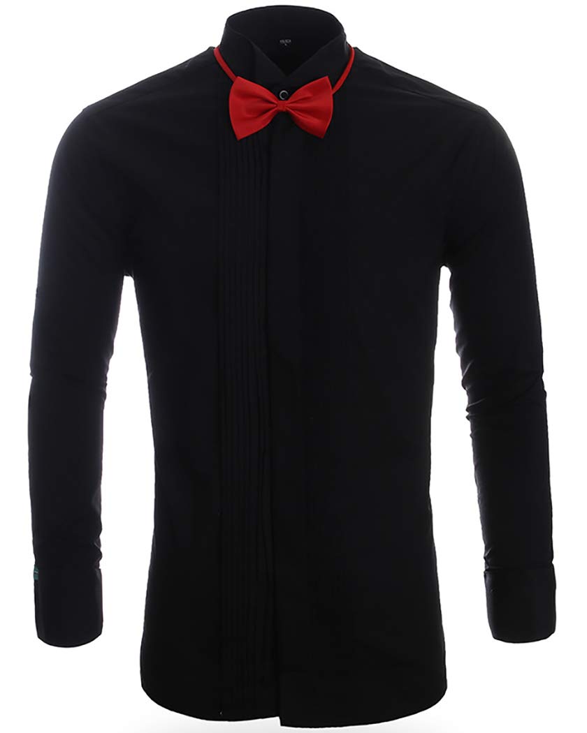 TAOBIAN Mens Wingtip Collar Pleated Tuxedo Shirt French Cuff Long Sleeve Formal Dress Shirts