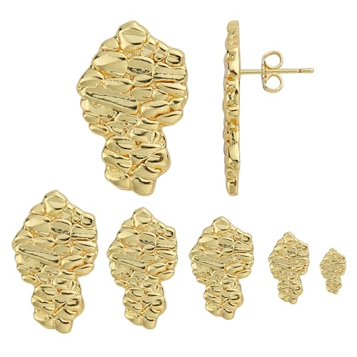 14k Gold Plated Rough Textured Cookie Nugget Stud Earrings For Men/Women Unisex