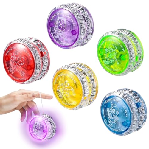 5 Stück JoJo Kinder LED Yoyo mit Leerlauf Kunststoff JoJo mit Leerlauf und Kugellager Responsive Yoyo mit Licht Leuchtend für Geschenktütenfüller, Geburtstagsgeschenk, Partys