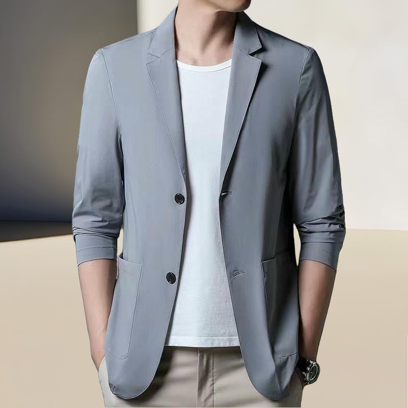 Men's Autumn Single Breasted Two Button Lightweight Solid Color Casual Blazer Jacket Top