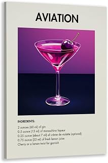 Vintage Aviation Cocktail Poster Classic Bar Cart Wall Art Canvas Print Cocktail Drink Alcohol Decor for Kitchen Dining & Home Bar 8x12inch Framed