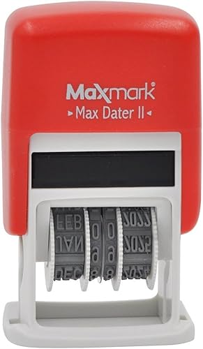 Miniatura 2 de MaxMark Sello de oficina de goma autoentintado con frase y fecha introducidas, tinta roja (Max Dater II), banda de 12 años