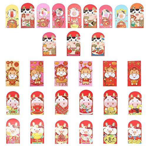 KESYOO 30Pcs 2021 Chinês Vermelho Envelopes de Dinheiro da Sorte Envelopes de Presente Do Ano Novo C