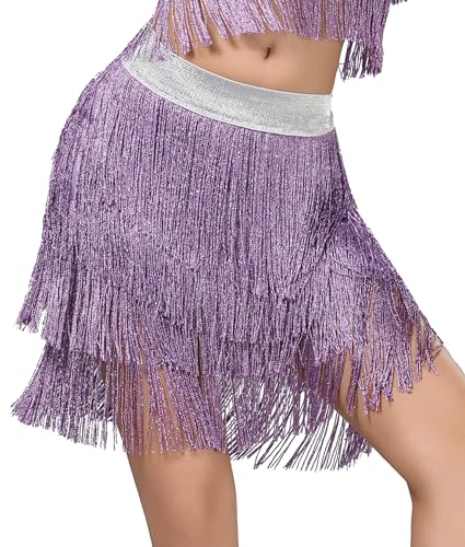 Jupe danse latine franges paillettes salsa tango rumba taille élastique femme