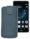 Suncase Original Etui Tasche für Huawei P9 | mit ZUSÄTZLICHER Hülle/Schale/Bumper *Lasche mit Rückzugfunktion* Ledertasche Schutzhülle Hülle Hülle in Pebble-Blue | Inkl. TPU