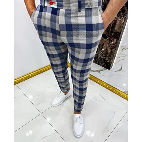 Ymosrh Khaki Cargo Pants for Men Fashion Stretch Dress Pants Slim Fit Plaid Pants Business Suit Casual Golf Work2