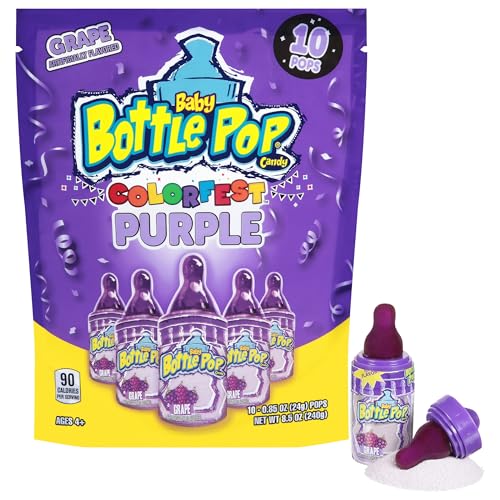 Baby Bottle Pop Easter Purple Candy Lollipops, 10 Ct Bulk Candy Lollipops with Powdered Sugar Dip in Grape Flavor, Fun Treats For Easter Basket Stuffers, Party Favors, Treats and Gifts for Kids