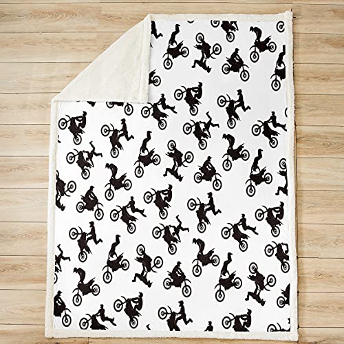 Motocross Rider Fleece Throw Blanket For Bed Sofa Couch Kids Extreme Sports Motorcycle Fuzzy Blanket Dirt Bike Motorbike Sherpa Blanket Boy Room Decor Plush Blanket Baby 30"X40" #TOP1