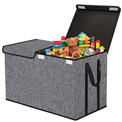 Veronly Large Toy Box Chest For Boys Girls - Kids Toy Storage Organizer Bins With Double Flip-Top Lids, Collapsible Boxes Containers With Handles For Bedroom, Playroom, Nursery, Stuffed Animals, Clothes(Dark Grey) #TOP12