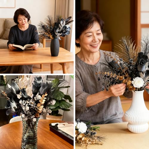 豪華な風格の造花の束バラユーカリの葉オフィス花瓶の贅沢なインテリア玄関に金色の飾り [5]