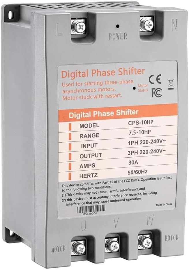 Single Phase to Three Phase Converter,10HP 220V 30A Digital Phase Shifter for Machinery, Rotary Phase Converter Alternative
