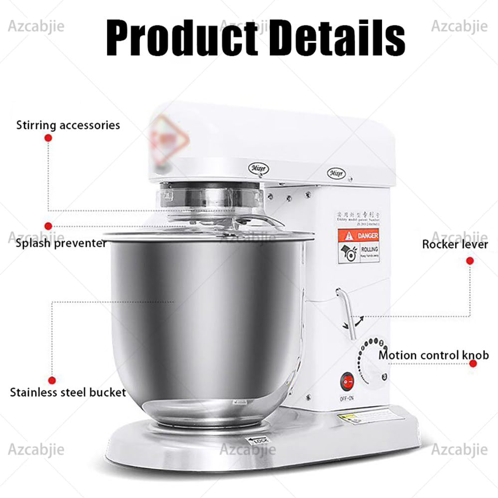 Impastatrice Multifunzione da Cucina Professionale White-10L | 5L/7L/10L Frullatore Multifunzione per Pizza E Panetteria,Impastatrice Elettrica a 3 Velocità per Pasticceria,Pizzeria