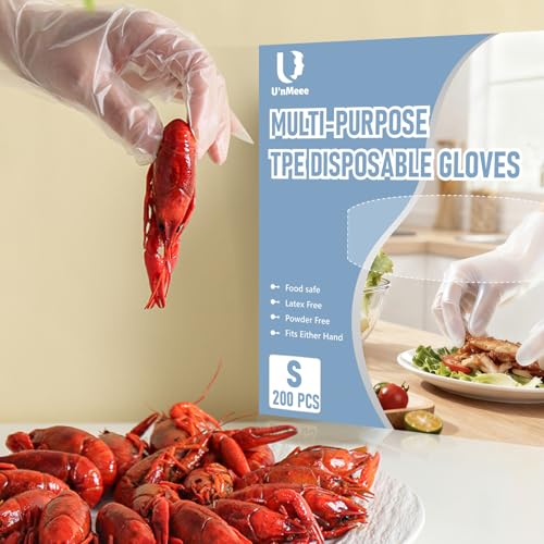 U‘NMEEE 200 PCS Disposable TPE Gloves - Clear/White Plastic, Food Safe, Latex-Free, Powder- (S) by U‘NMEEE - Image 7